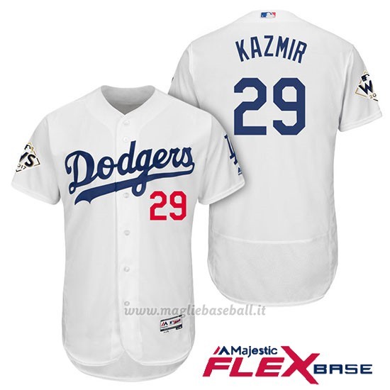 Maglia Baseball Uomo Los Angeles Dodgers 2017 World Series Scott Kazmir Bianco Flex Base